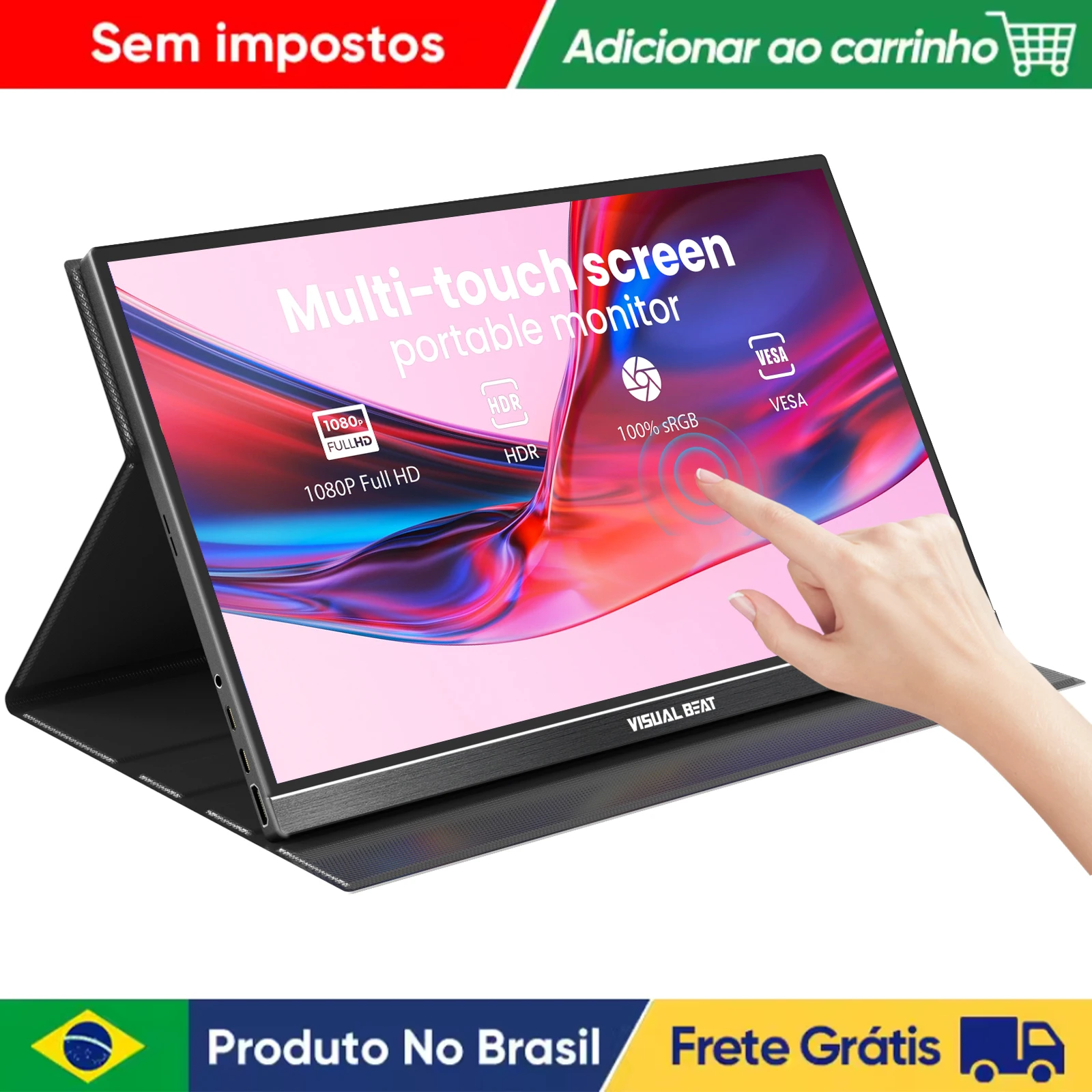 VISUALBEAT Touch Screen Portable Monitor 15.6'' FHD 1080P IPS HDR USB Type-C HDMI LCD Gaming Display for Laptop