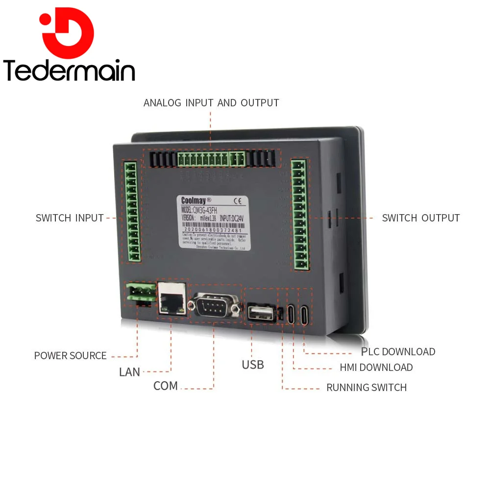 Coolmay-Controlador Lógico Programável, Controlador Lógico Programável, Ecrã Táctil, Industrial, HMI, PLC, QM3G-43FH, 4.3" - Image 4
