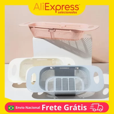 Escorredor de Pia Retrátil com Alças e Cesta Ajustável para Pratos Frutas e Legumes Organização Versátil para Cozinha e Casa