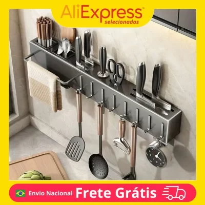 De parede Cozinha Organizador Prateleira, armazenamento de especiarias, rack, porta-faca, tempero, pauzinho, colher, pá, pratele