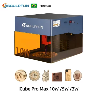 Sculpfun icube pro max 10w 5w/3w mini gravador a laser ultra-fino máquina de gravação a laser para madeira e metal 130x130mm