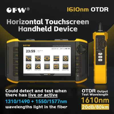 Ofw mini otdr 1610nm 20db óptico otdr refletor óptico de fibra ativa testador ao vivo refletômetro óptico tela toque opm vfl iola