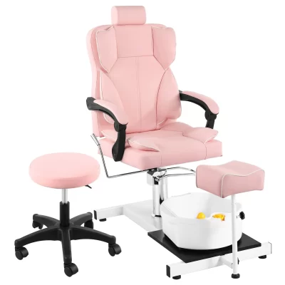 Cadeira de spa para pés, sofá de salão de beleza com bacia para banho de pés, cadeiras de pedicure com levantamento hidráulico e rotação de 360 graus, móveis