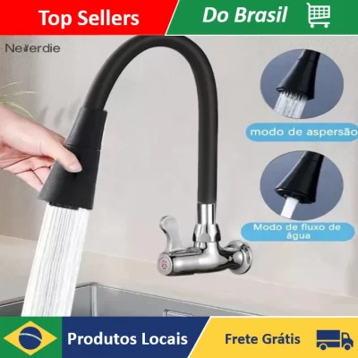 Torneira Cozinha Parede Preta Flexível Duplo Jato Cone 1/4 de Volta - Neverdie Store