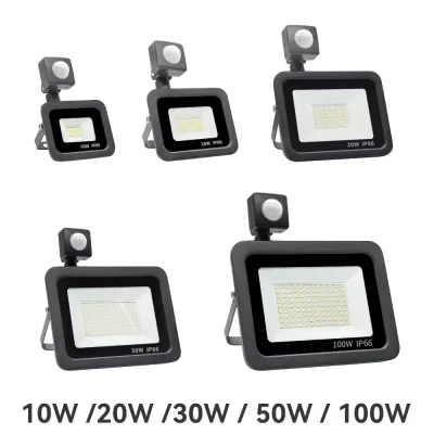 Holofote led com sensor de movimento pir, holofote led para ambientes externos, 10w 20w 30w 50w 100w ip66, à prova d'água, iluminação de jardim ao ar livre, luz de rua