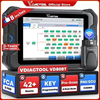 Vdiatool vd80bt ferramentas de diagnóstico do carro scanner topologia 42 + redefinições teste bidirecional ecu codificação programador chave fca auto obd scan