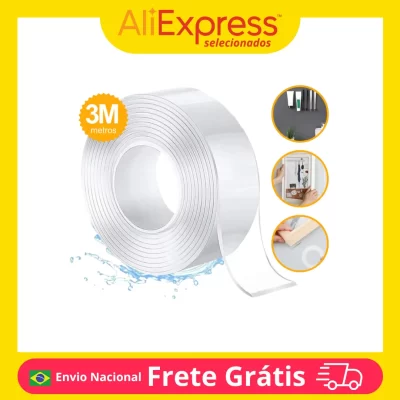 Fita Dupla Face Extra Forte Transparente Gel Silicone Adesiva Cola Parede 3Mx2cm Fixação Fast Durável Multiuso Melhorar Ambiente
