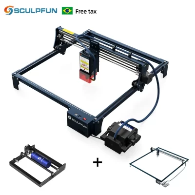 Conjunto de máquina de gravação a laser SCULPFUN S30 PRO MAX 20W com assistência de ar automática 360 ° Extensão da área de trabalho do rolo 900*950mm