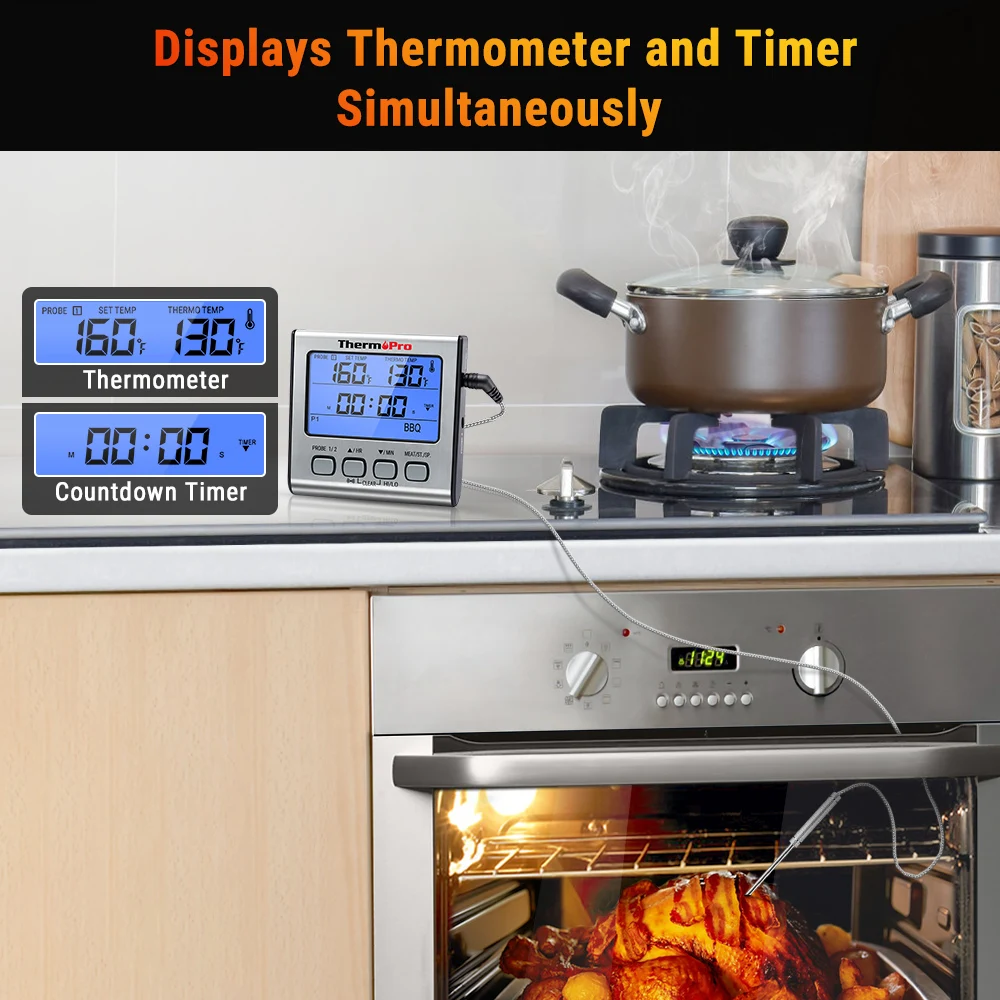 Thermofopro tp17 sondas duplas termômetro digital de carne ao ar livre cozinhar churrasco forno termômetro com grande tela lcd para cozinha - Image 4