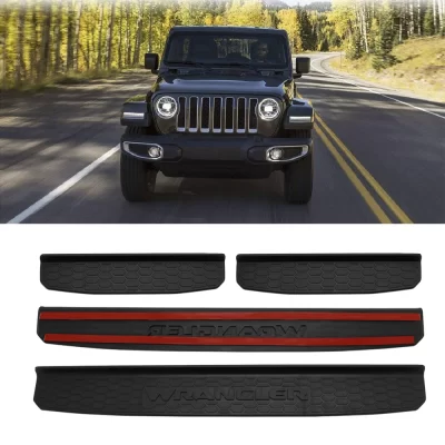 Protetor de soleira para porta Jeep Wrangler JL, preto, placa scuff, protetores de entrada, protetores dianteiros e traseiros, 2018