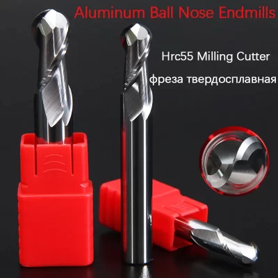 Ball Nose End Fresadora, Usinagem De Cobre De Alumínio, CNC Tungstênio Aço, Bit Espiral, 2 Flauta De Corte, HRC58, 2mm, 3mm, 4mm