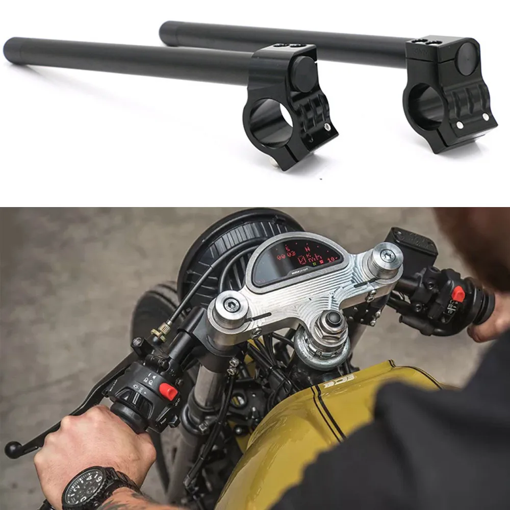Clip-On moto guidão, garfo tubo, CNC volante, café Racer Bars, 22mm, se Fits 31mm, 32mm, 33mm, 35mm, 36mm, 37mm, 39mm, 41, 43, 50, 51mm