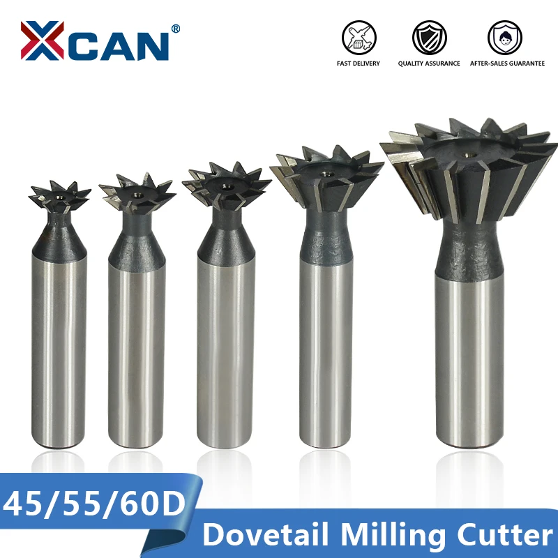 XCAN Dovetail Milling Cutter 45 55 60 Degrees CNC Router Bit Straight Shank HSS End Mill Dovetail Slot Mill for Metal Cutting