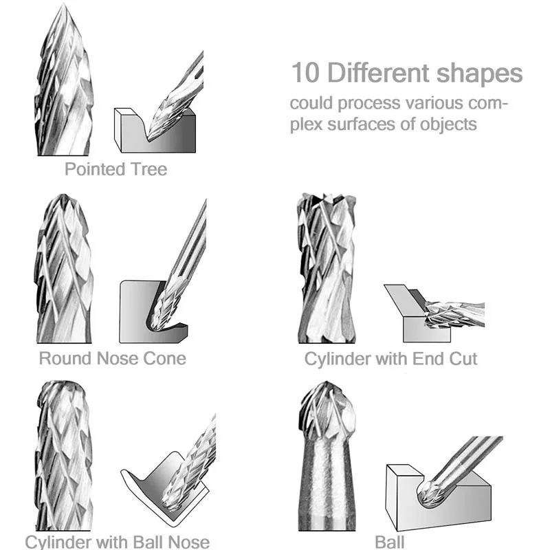 3mm Shank Tungsten Carbide Burr 1/8" Carving Engrave Rotary Rasp File Diamond Grinding Steel Wood Metal Working Milling Cutter - Image 2