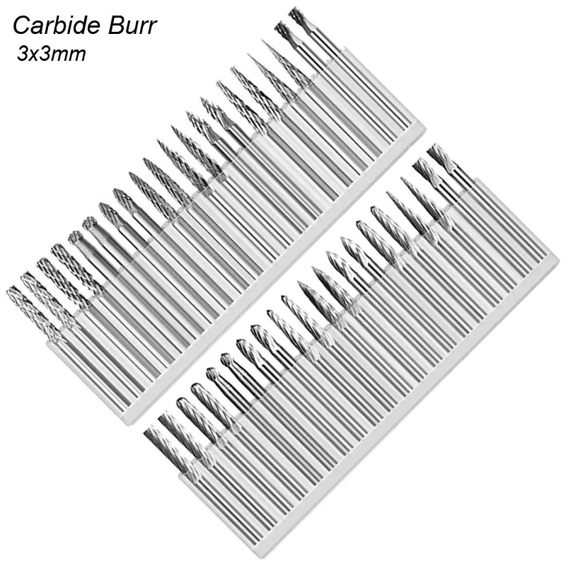 3mm Shank Tungsten Carbide Burr 1/8" Carving Engrave Rotary Rasp File Diamond Grinding Steel Wood Metal Working Milling Cutter
