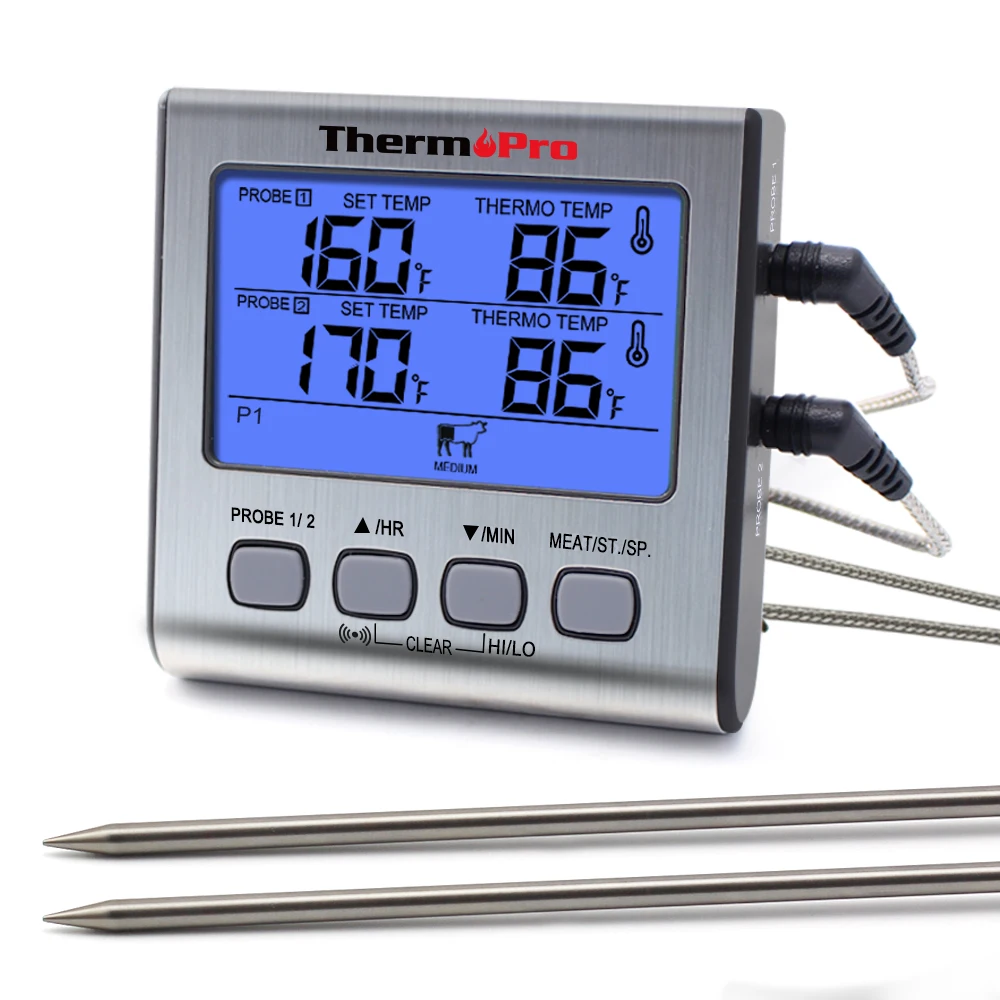 Thermofopro tp17 sondas duplas termômetro digital de carne ao ar livre cozinhar churrasco forno termômetro com grande tela lcd para cozinha