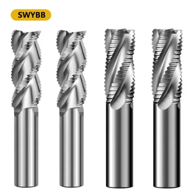 Swybbb desbaste fresa hss cnc ferramenta de corte fresa aço de alta velocidade 3f 4 dentes 6 8 10 12-32mm metal aço alumínio madeira