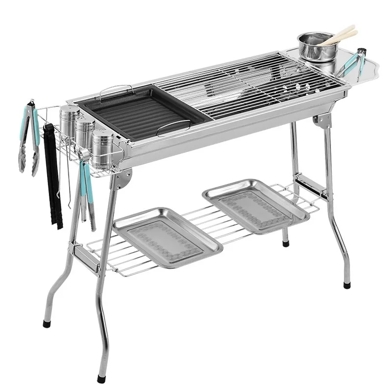 Joylive ao ar livre de aço inoxidável carvão grill churrasqueira ferramenta portátil instalação gratuita alça dobrável churrasco cozinhar grade parque - Image 2