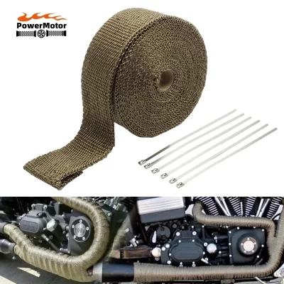Silenciador de motocicleta, fita térmica de escape, envoltório térmico de fibra de vidro, isolamento com laços inoxidáveis, 5cm * 5m, termotape