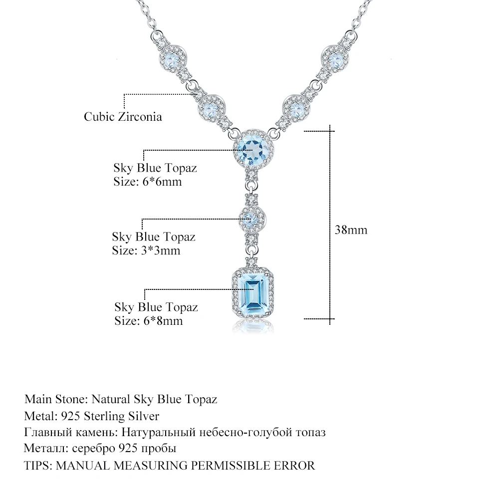Gem's ballet luxo 3.77ct natural céu azul topázio pedra preciosa 925 prata esterlina pingente colar para casamento feminino jóias finas - Image 5