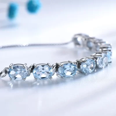 Umcho nano céu azul topázio 925 prata esterlina elo de corrente pulseiras para mulheres jóias finas pulseira ajustável