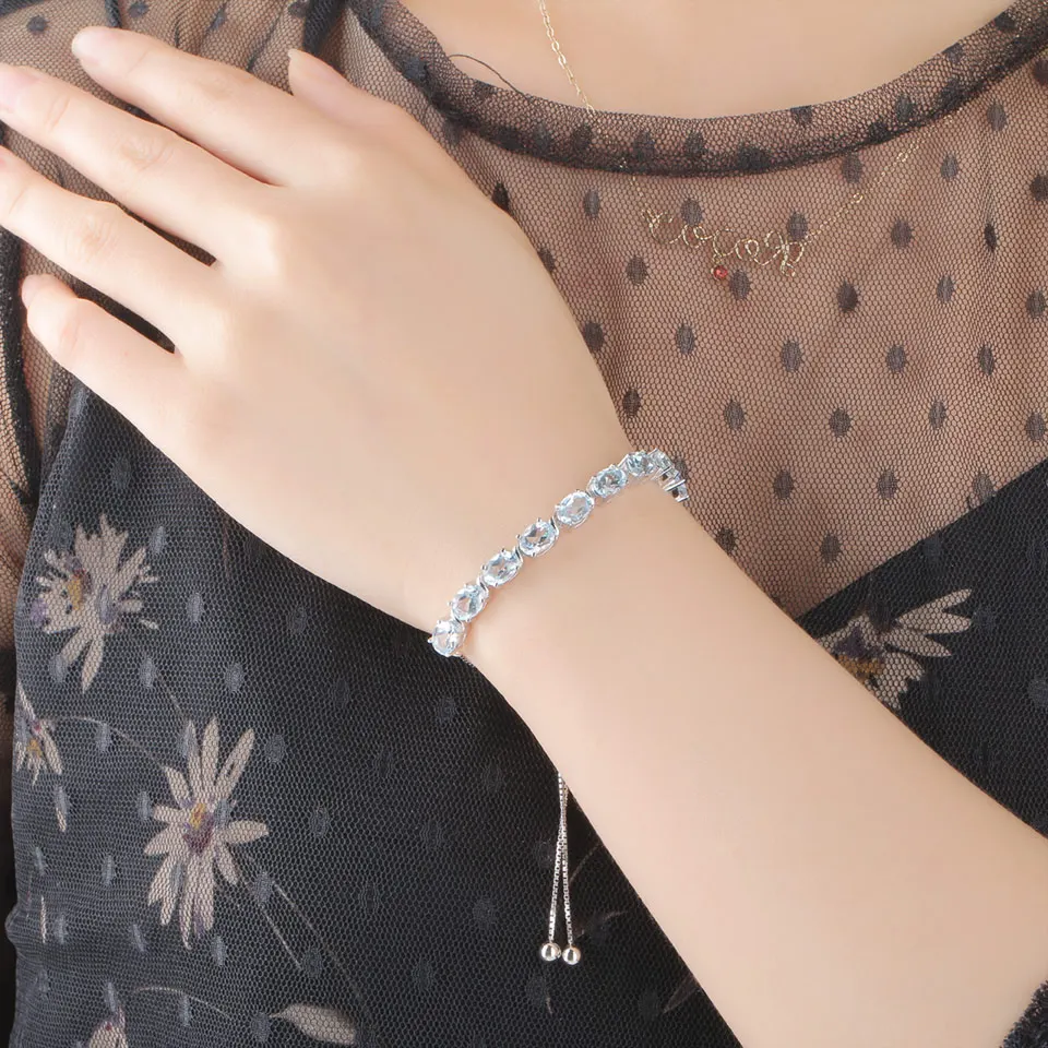 Umcho nano céu azul topázio 925 prata esterlina elo de corrente pulseiras para mulheres jóias finas pulseira ajustável - Image 4