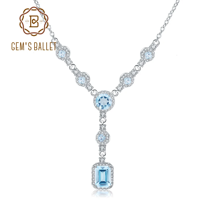 Gem's ballet luxo 3.77ct natural céu azul topázio pedra preciosa 925 prata esterlina pingente colar para casamento feminino jóias finas