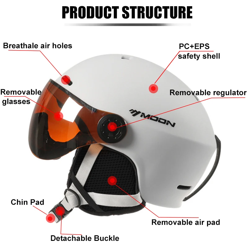 Lua capacete de esqui integralmente moldado pc + eps capacete de esqui de alta qualidade óculos esportes ao ar livre esqui snowboard skate capacetes dos homens - Image 5