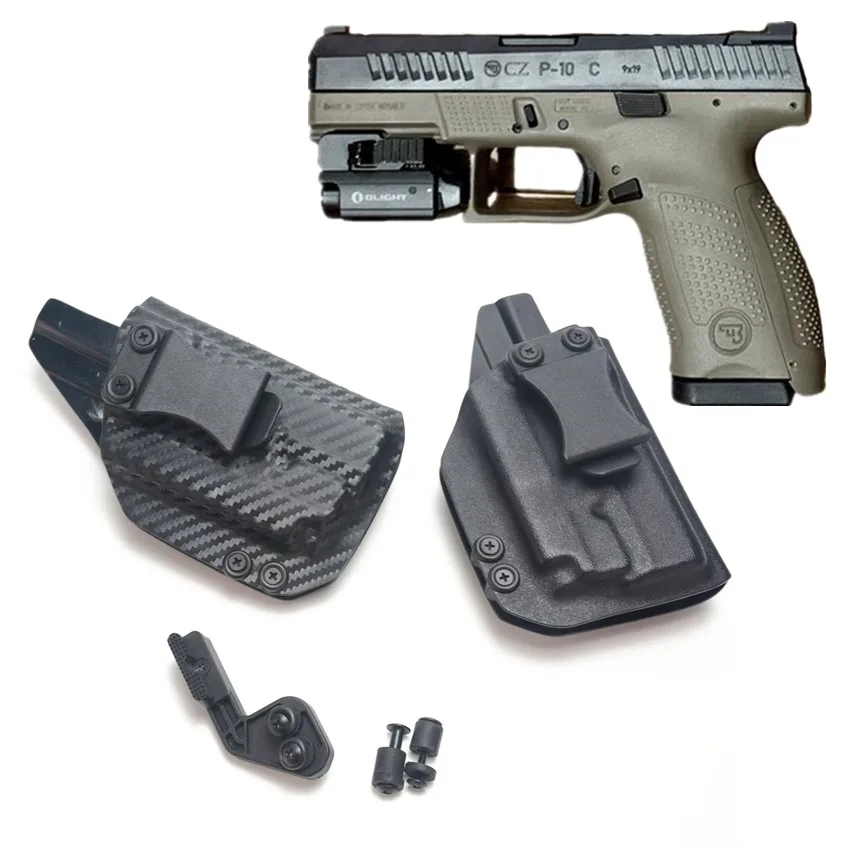 IWB Inside Waistband Carbon Fiber Kydex Holster For CZ P10 C Compact with Olight PL Mini 2 Valkyrie 600 Lumens Flashlight laser