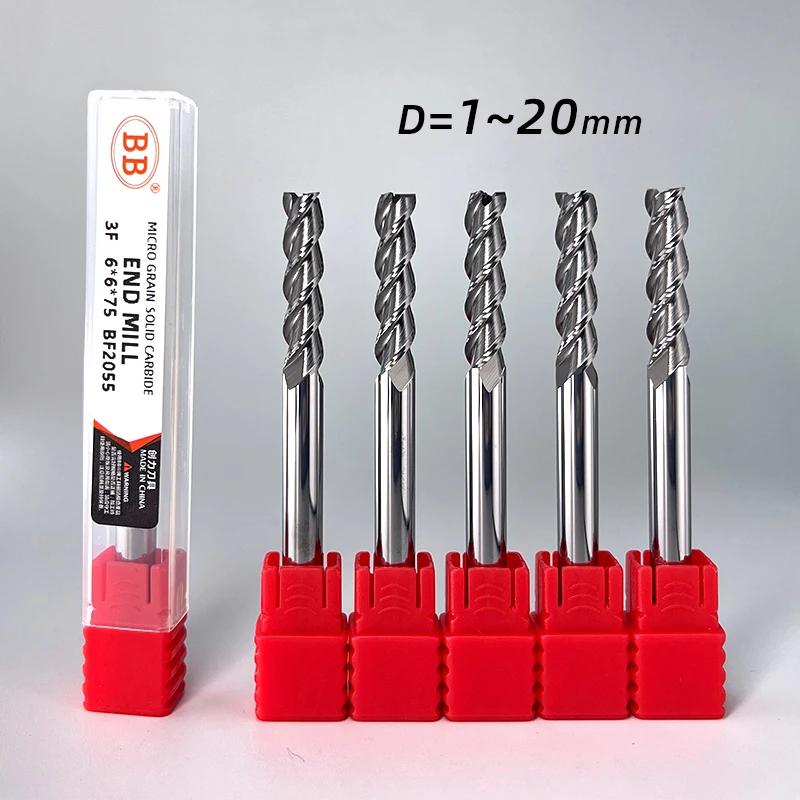 Bb 3 flauta carboneto fresa tungstênio fresa cnc ferramenta 1 a 20mm hrc55 para alumínio fibra de vidro acrílico madeira cobre plástico - Image 2