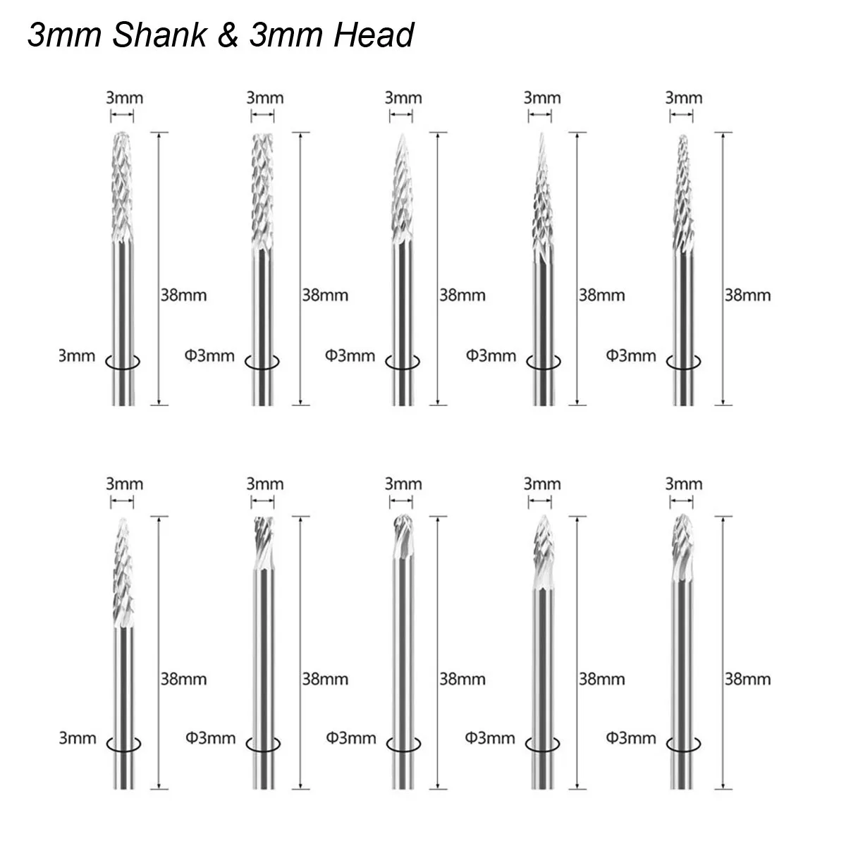 3mm Shank Tungsten Carbide Burr 1/8" Carving Engrave Rotary Rasp File Diamond Grinding Steel Wood Metal Working Milling Cutter - Image 4