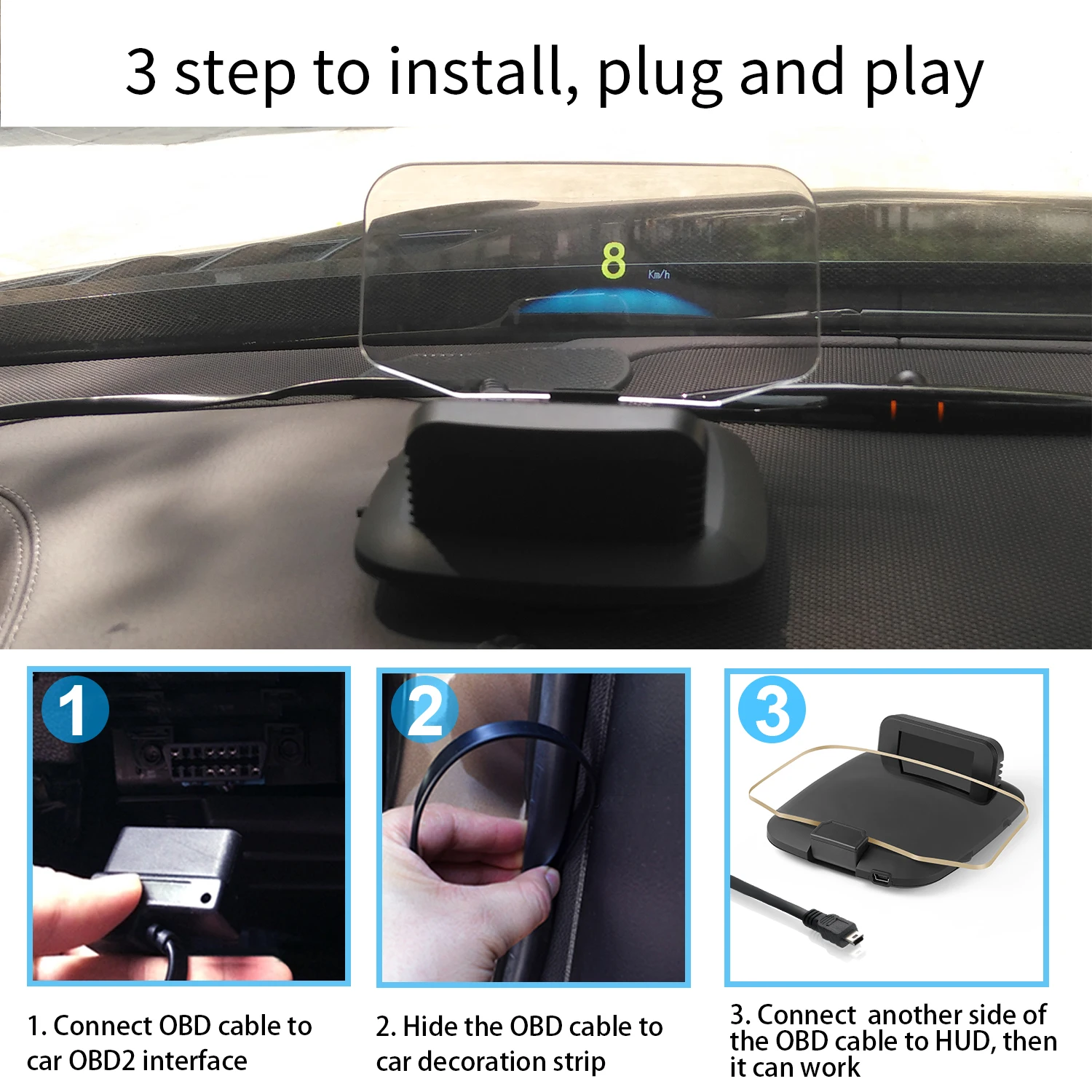 Newest C1 Car HUD Display OBD Electronics Head Up Display Car Speedometers Overspeed Warning GPS Speedometer OBD2+GPS Dual Mode - Image 3