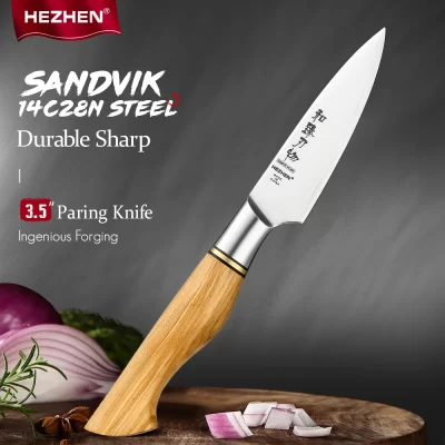HEZHEN Faca de cozinha japonesa de 3,5 polegadas para faca de cozinhar carne em aço inoxidável super afiado