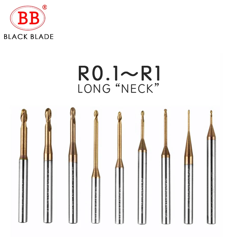 BB Micro Ball End Mill Long Neck Carbide CNC Small Mini Rib Deep Machining Cutter R0.1-R1.5 Tool for Steel Metal - Image 2