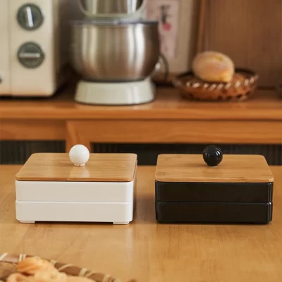【EpeiusHome】Armazenamento home O bambu fez a caixa do armazenamento do alimento