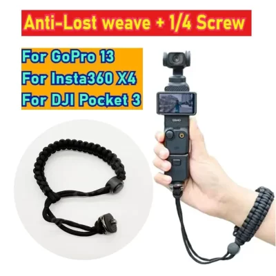 Hand Wrist Strap for DJI Pocket 3 GoPro Insta360 X5 x4 DSLR Camera Accessory - Anti-lost Rope Strap Lanyard w' 1/4" Screw Mount