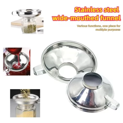 Funil de cozinha de aço inoxidável premium, design de boca larga grande para conservas, óleo de geléia, derramamento de líquidos, uso doméstico