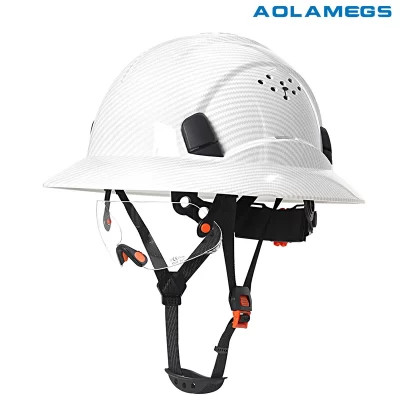 Capacetes de segurança de aba completa de fibra de carbono CE com óculos Anti-Colisão Chapéu duro de construção ANSI Engineer Boné de trabalho respirável