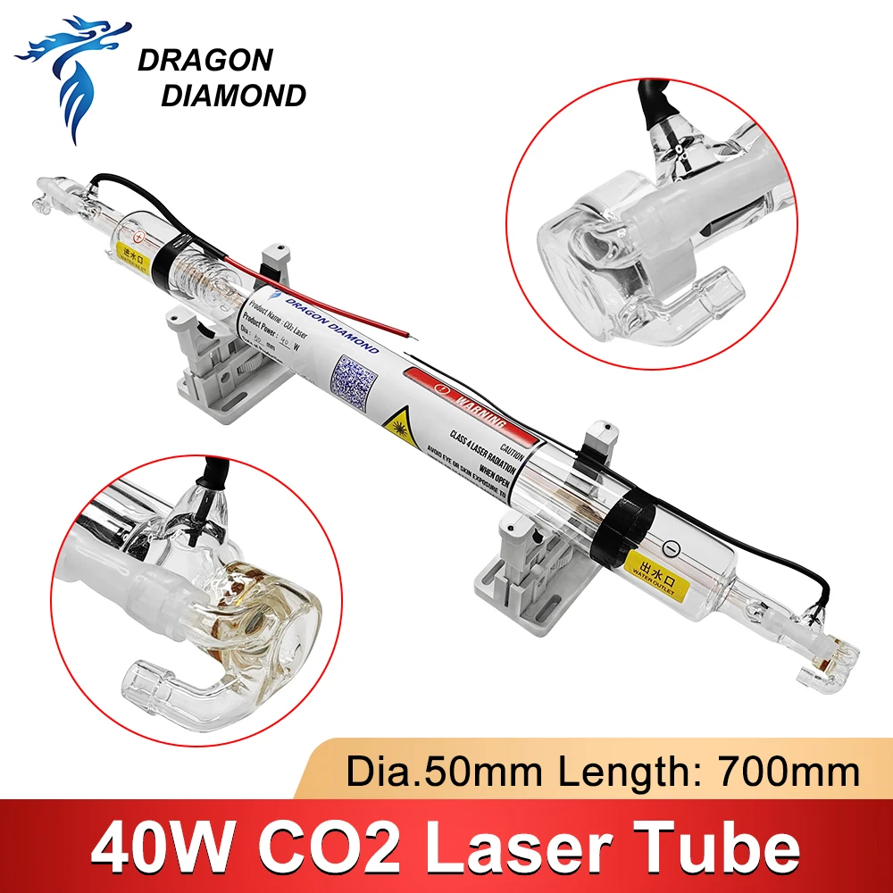 Tubo laser co2 40w, comprimento 700mm, lâmpada laser de vidro para máquina de corte e gravação a laser co2, série k40, alta qualidade