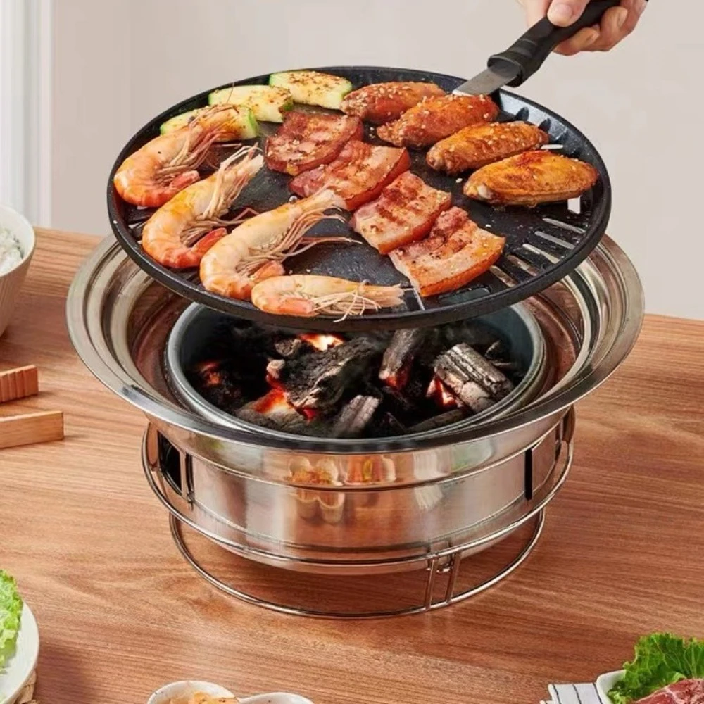 Grelha multifuncional para churrasco a carvão, churrasqueira coreana doméstica, fogão portátil para acampamento, grelha para fumantes de mesa - Image 2