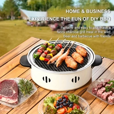 1 pçs fogão de churrasco portátil versátil mesa churrasqueira pan com grill net perfeito para acampamento ao ar livre e quintal ferramentas para churrasco
