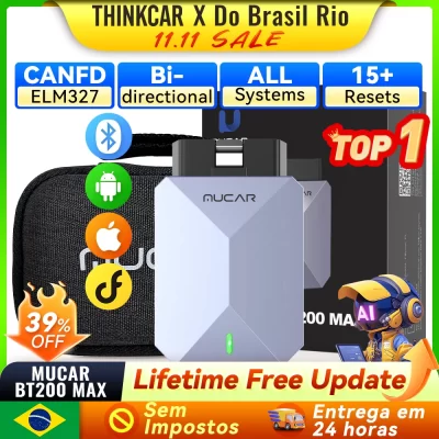 MUCAR BT200 MAX AI Ferramentas automotivas ELM327 OBD2 Scanner Bluetooth CANFD Ferramenta de digitalização bidirecional 15 Redefinição de sistema completo Diagnóstico de vida Leitor de código de atualização gratuita