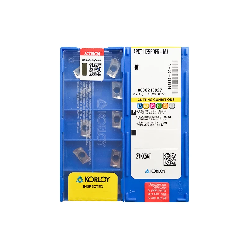 Korloy APKT1135PDFR APKT1604PDFR -MA -MA3 APKT1604PDSR-Inserção de fresagem MM NCM325 H01, 100% original