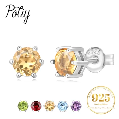 Potiy natural redondo peridoto ametista citrino granada céu azul topázio brincos 925 prata esterlina feminino festa diária jóias