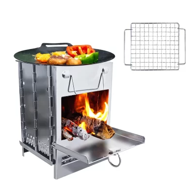 Dobrável acampamento fogão a lenha de aço inoxidável portátil mochila fogão para cozinhar ao ar livre piquenique caminhadas churrasco-grande
