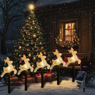 5 pçs/set luz de estaca de natal com estrela floco de neve sino forma da árvore de natal com 8 modos para jardim quintal caminho pátio decoração de natal