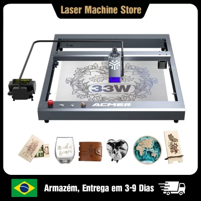 Máquina de corte e gravação a laser ACMER P2 33W com aplicativo de assistência de ar WIFI Máquina de corte de madeira CNC laser luz azul para trabalhar madeira