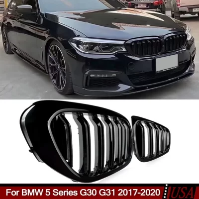 Grade de corrida do para-choque dianteiro do carro para bmw série 5 g30 g31 520i 530i 540i m5 2017-2020 grade de rim de ripas duplas grade preta brilhante