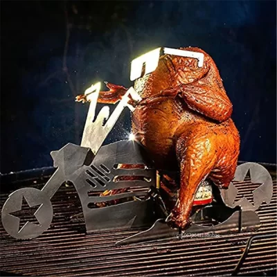 Suporte de cremalheira de churrasco em aço inoxidável Suporte de frango portátil Lata de cerveja Engraçado americano motocicleta BBQ Grill ferramenta 1 conjunto