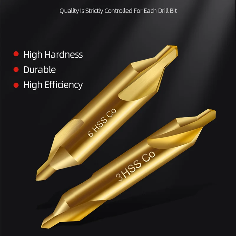 ABAOTE Center Drill Ti-Coated 60 Degree Center Drill Bit Metal Centering Dril Bit Metalworking Hole Drill Hole Cutter 1/3PCS - Image 4
